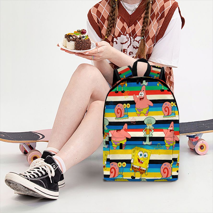 Laptop Bag - SpongeBob SquarePants Striped Print Backpack, Lightweight
