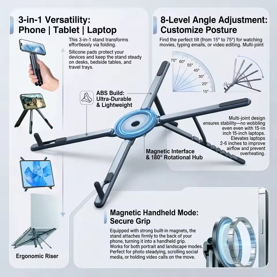 3 in 1 Foldable Magnetic Phone - Laptop Stand recension och pris