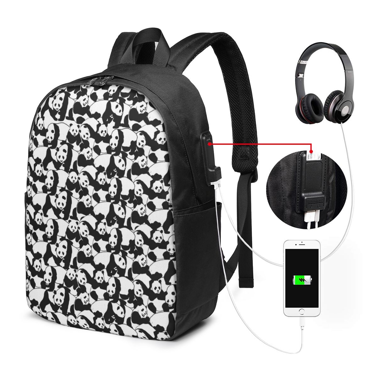 Panda Pattern Backpack Travel  - Laptop Bag recension och pris